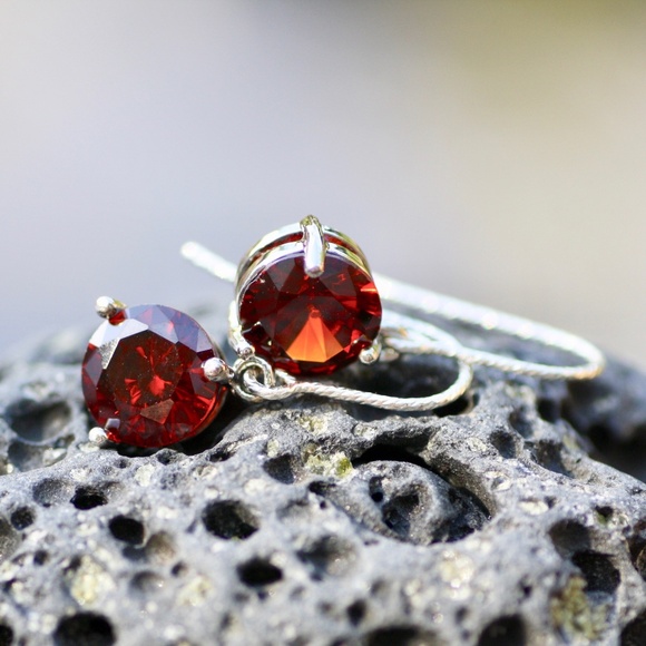 Burgundy Garnet Earrings Sterling Silver 925 , January Birthstone - Picture 6 of 6